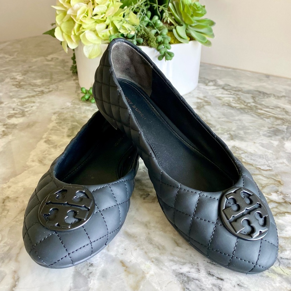 Tory Burch Chelsea Matte Black Diamond Quilt Ballet Flats 8